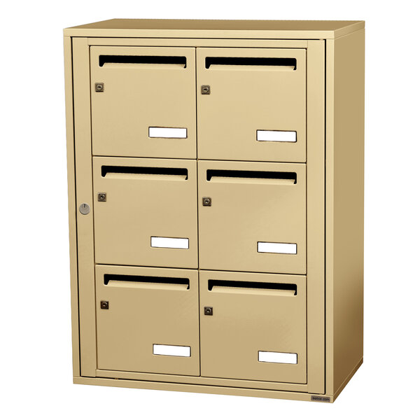 Bloc collectif leabox.com 2x3 grade 3 simple face Intérieur fixation murale Beige RAL 1001 finition brillante