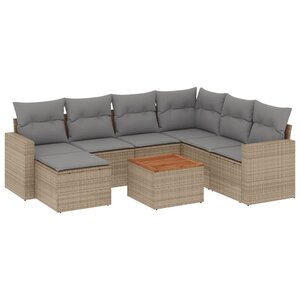 vidaXL Salon de jardin avec coussins 8 Pièces beige résine tressée
