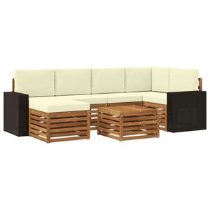 vidaXL Ensemble de canapés d'extérieur 7 pc Naturel et Crème Polyester