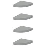 vidaXL Étagères d'angle flottantes 4 Pièces gris brillant 25x25x3 8cm MDF