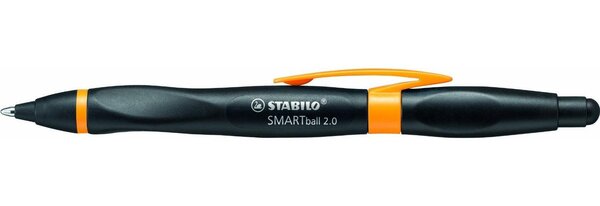 Stylo bille ergonomique Stylet SMARTball 2.0 droitier noir / Orange encre bleue STABILO