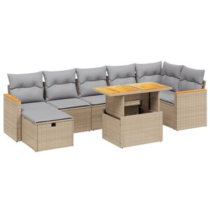 vidaXL Salon de jardin avec coussins 8 Pièces beige résine tressée