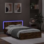vidaXL Cadre de lit avec tête de lit et LED chêne fumé 120x200 cm