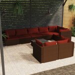 vidaXL Salon de jardin 9 Pièces avec coussins Marron Résine tressée