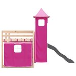 vidaXL Lit superposé avec toboggan et rideaux rose 80x200 cm