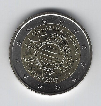 Monnaie 2 euros commémorative italie 2012 - 10 ans de l'euro