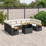vidaXL Salon de jardin 10 Pièces avec coussins noir résine tressée