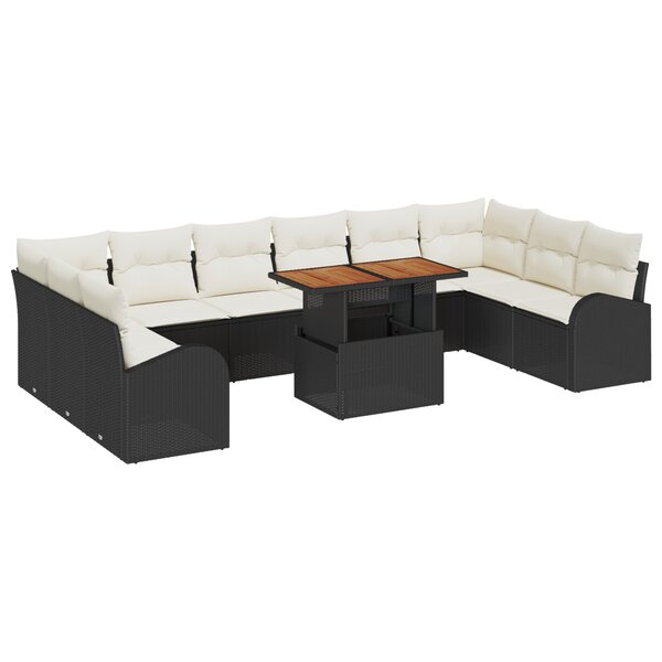 Set de Canapé de Jardin vidaXL en 11 Pièces avec Coussins Noir Rattan Poly