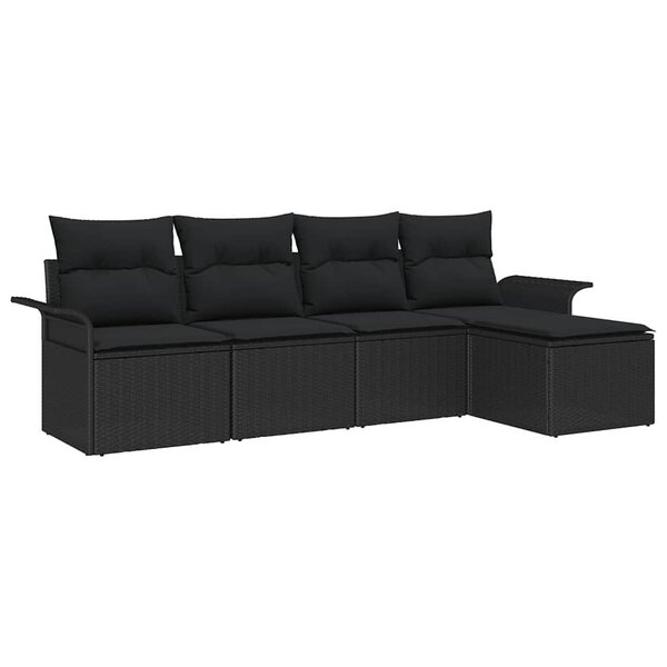 vidaXL Ensemble de canapé de jardin avec coussin 5 Pièces Noir Poly rotin