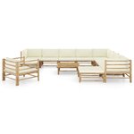 vidaXL Salon de jardin 12 Pièces avec coussins blanc crème bambou