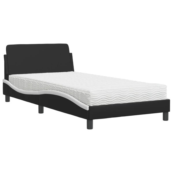 vidaXL Lit avec matelas noir et blanc 100x200 cm similicuir