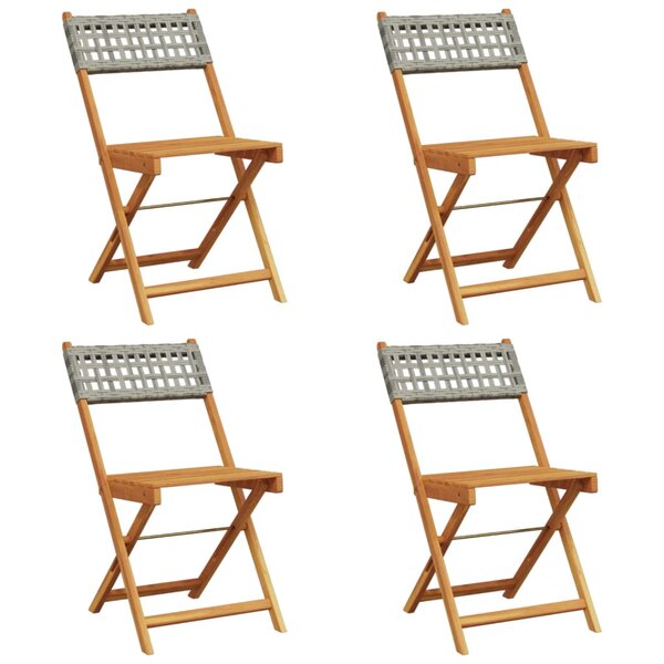 vidaXL Chaises de jardin pliantes lot de 4 gris poly rotin bois massif