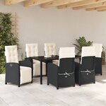 vidaXL Ensemble de salle à manger de jardin 7 pièces avec coussins noirs en poly rotin