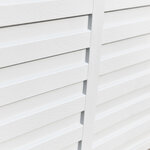 Coffre de jardin malle de rangement dim. 112L x 49l x 53H cm 2 roulettes polypropylène texturé imitation lattes de bois blanc gris