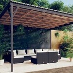 vidaXL Salon de jardin 9 Pièces avec coussins Noir Résine tressée