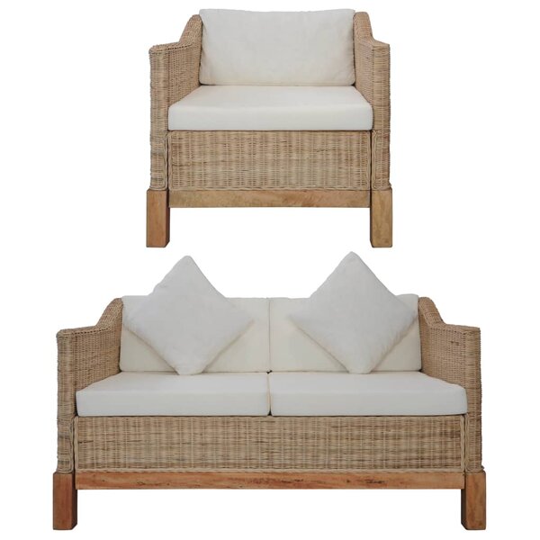 vidaXL Ensemble de canapés 2 Pièces avec coussins Rotin naturel