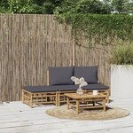 vidaXL Salon de jardin 4 Pièces avec coussins gris foncé bambou