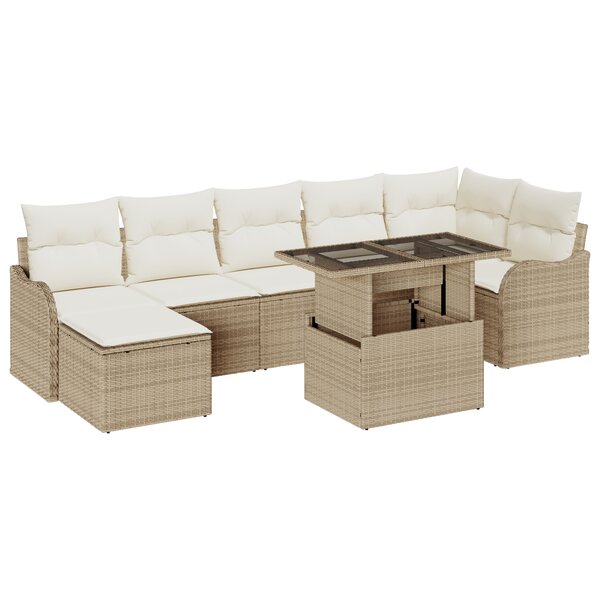 Ensemble de canapé de jardin 8 pièces avec coussins en beige Poly Rattan