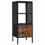 Caisson de bureau meuble de rangement pour dossiers avec compartiments ouverts et tiroir cadre en acier pour bureau salon 105 cm marron rustique et noir