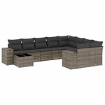 vidaXL Salon de jardin avec coussins 10 Pièces gris résine tressée