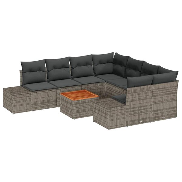 vidaXL Ensemble de canapé de jardin avec coussin 9 Pièces Gris Poly rotin