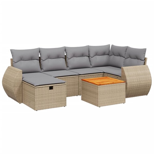vidaXL Salon de jardin avec coussins 7Pièces mélange beige résine tressée