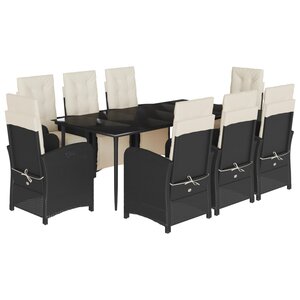 vidaXL Ensemble à manger de jardin 9Pièces coussins noir résine tressée