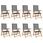 vidaXL Chaises inclinables de jardin lot de 8 noir rotin bois massif
