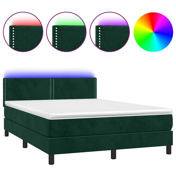 vidaXL Sommier à lattes de lit avec matelas LED Vert foncé 140x200 cm