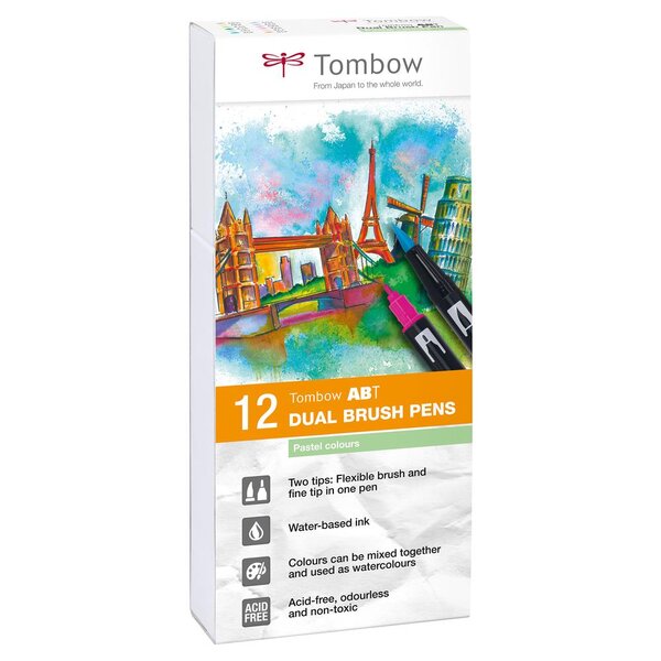 Feutre Dessin Double Pointe ABT Set de 12 couleurs pastels TOMBOW