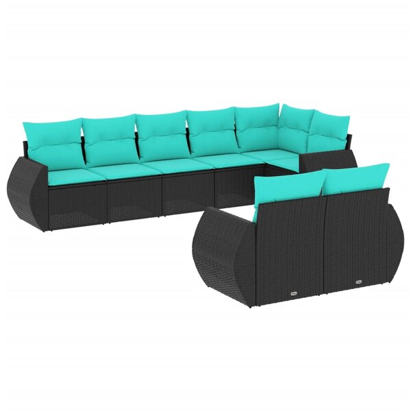vidaXL Salon de jardin 8 Pièces avec coussins noir résine tressée