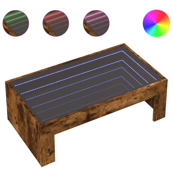 vidaXL Table basse avec LED infini chêne fumé 90x50x30 cm
