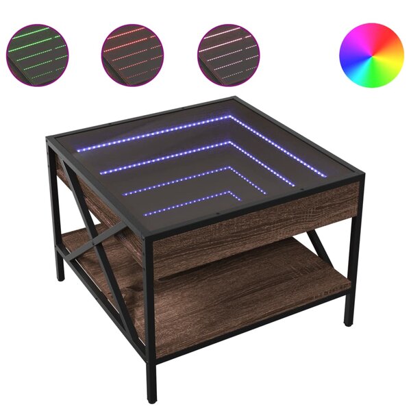 vidaXL Table basse avec LED Infinity chêne marron 50x50x38 cm