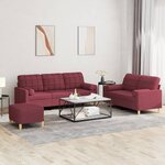 vidaXL Ensemble de canapés 3 Pièces avec coussins rouge bordeaux tissu