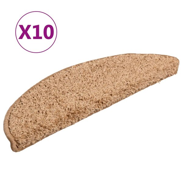 vidaXL Tapis d'escalier 10 Pièces 56x17x3 cm Beige
