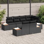 vidaXL Ensemble de canapé de jardin avec coussin 7 Pièces Noir Polyrotin