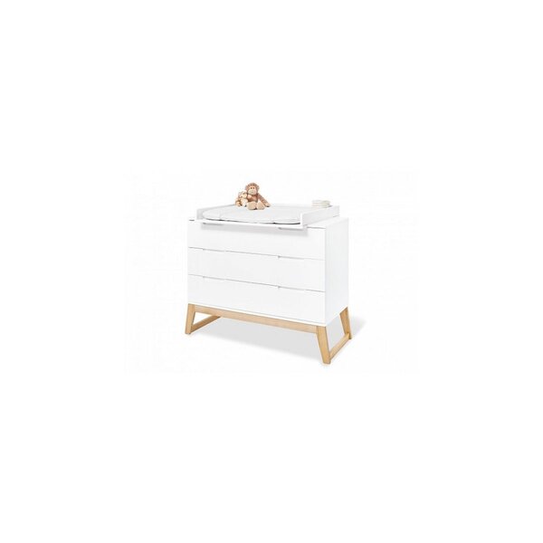 Commode à langer Bridge large Semi poli fin  MDF uni laqué blanc massif frêne laqué clair