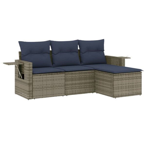 vidaXL Salon de jardin 4 Pièces avec coussins gris résine tressée