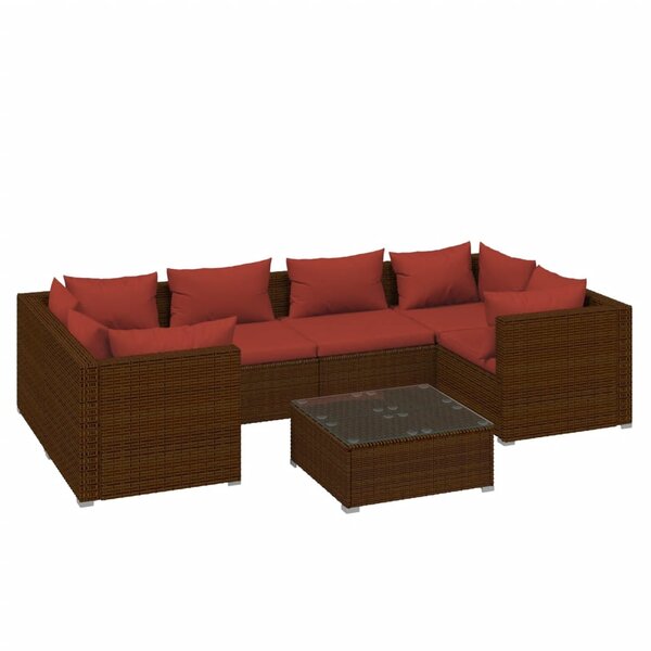 vidaXL Salon de jardin 7 Pièces avec coussins Résine tressée Marron