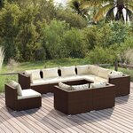 vidaXL Salon de jardin 9 Pièces avec coussins Résine tressée Marron