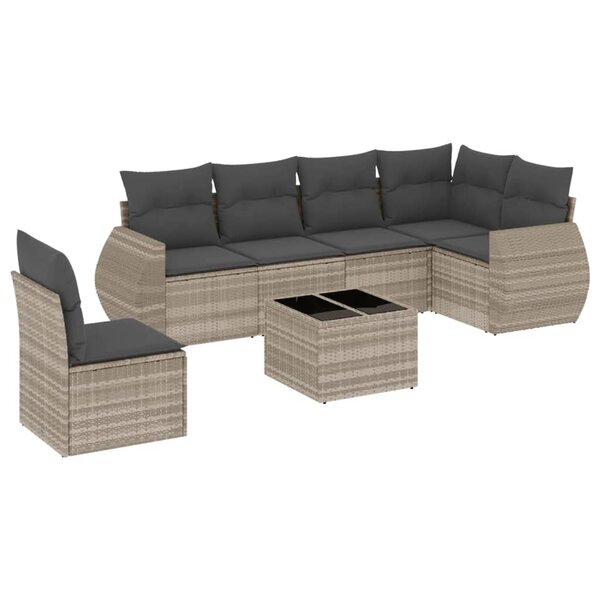 vidaXL Salon de jardin avec coussins 7 Pièces gris clair résine tressée