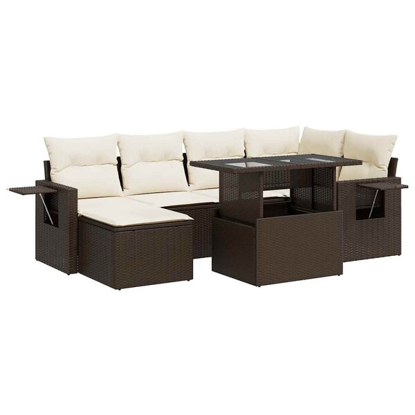 vidaXL Salon de jardin avec coussins 7 Pièces marron résine tressée