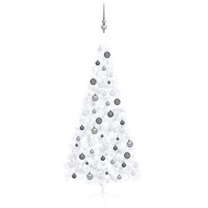 vidaXL Demi-arbre de Noël artificiel pré-éclairé et boules blanc 210cm