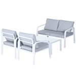 Outsunny Ensemble salon de jardin 4 personnes style Yachting - canapé 2 places 2 fauteuils table basse - coussins déperlants déhoussables gris - structure alu. blanc