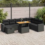 vidaXL Salon de jardin avec coussins 9 Pièces noir résine tressée acacia