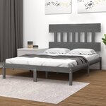 vidaXL Cadre de lit Gris Bois massif 135x190 cm Double