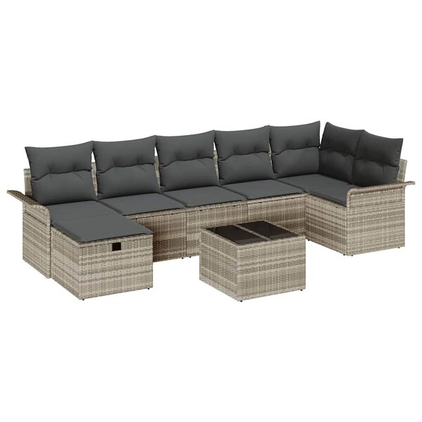 vidaXL Ensemble de canapé de jardin 8 Pièces Gris clair Poly rotin