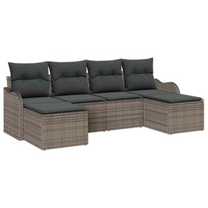 vidaXL Ensemble de canapé de jardin avec coussin 6 Pièces Gris Poly rotin