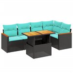 vidaXL Salon de jardin 6 Pièces avec coussins noir résine tressée