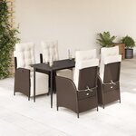 vidaXL Ensemble à manger de jardin 5 Pièces et coussins marron poly rotin